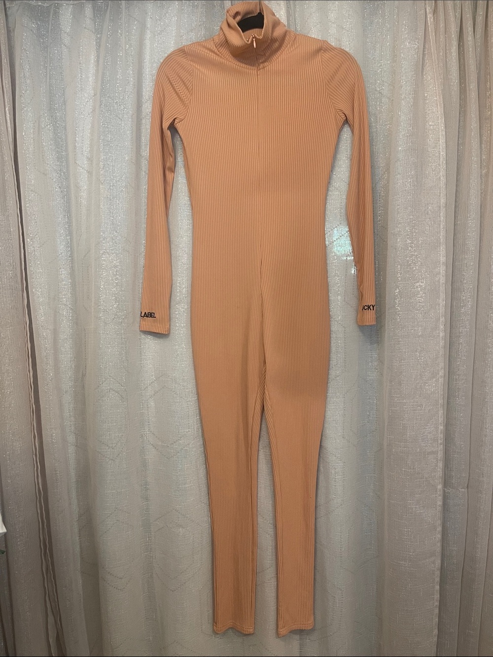 Ribbed Turtleneck Jumpsuit - Peachy Beige